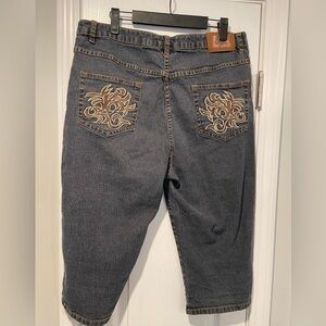 Gazoz Size 16 Embroidered Pocket Zip Up Ramie Cotton Stretch Cropped Jeans